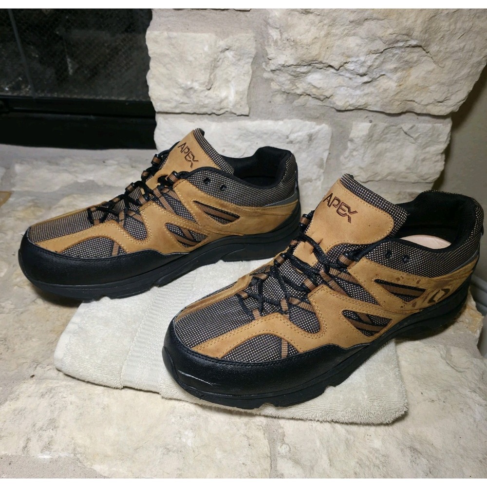 Apex Mens Sierra Trail Runner Shoes Tan Black Leather Mesh Hiking Sneaker‎ SZ 14